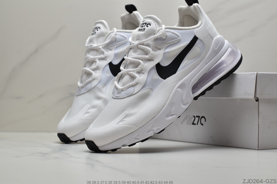 240 公司级Nike React Air Max 270 高桥盾网纱系列  机能半气垫跑步鞋 灵感来自年度获奖模型的鞋子，这双鞋的半透明鞋面穿过它的鞋头和轮廓，同时还沿着眼睛留下来，Barely Volte中隐藏的部分是盲目的，偏离了覆盖的Frosted Spruce swoosh，融入了舌头和内衬。 货号CI3899 101 ID：ZJD264-GZS