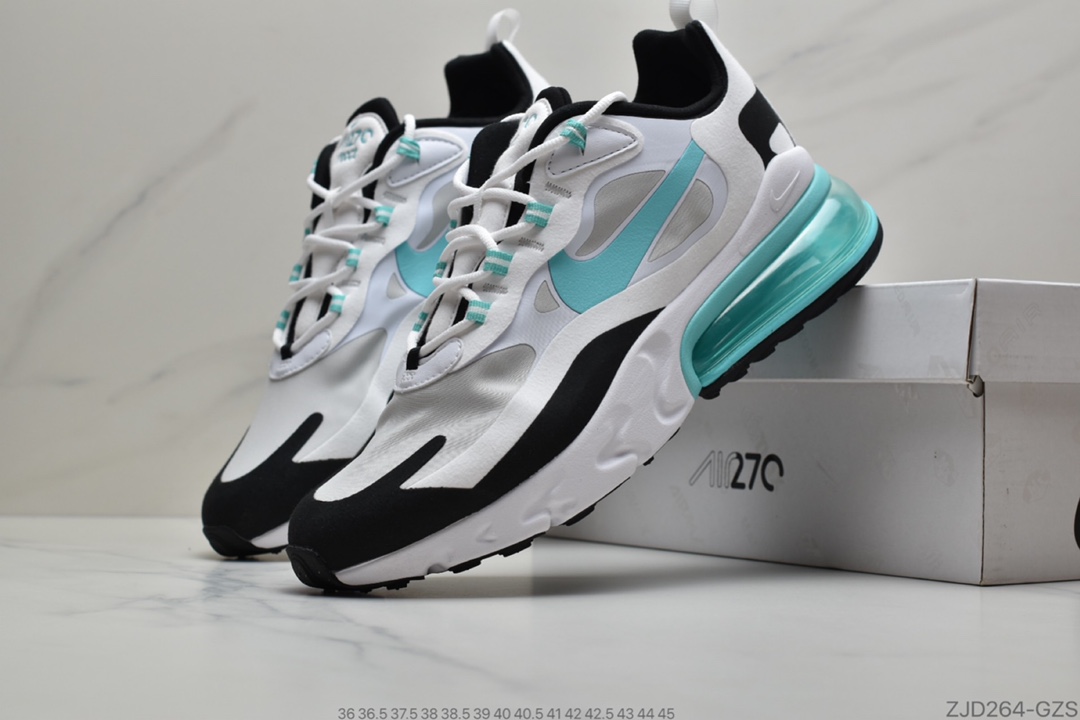 240 公司级Nike React Air Max 270 高桥盾网纱系列  机能半气垫跑步鞋 灵感来自年度获奖模型的鞋子，这双鞋的半透明鞋面穿过它的鞋头和轮廓，同时还沿着眼睛留下来，Barely Volte中隐藏的部分是盲目的，偏离了覆盖的Frosted Spruce swoosh，融入了舌头和内衬。 货号CI3899 101 ID：ZJD264-GZS