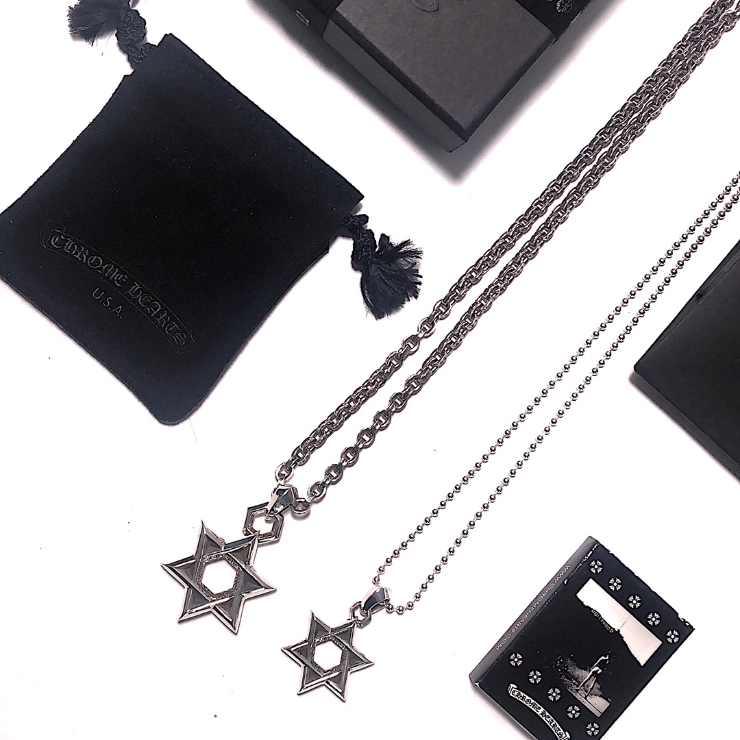 Chrome Hearts 𝗖𝗵𝗿𝗼𝗺𝗲 𝗛𝗲𝗮𝗿𝘁𝘀 克罗心 六芒星情侣项链