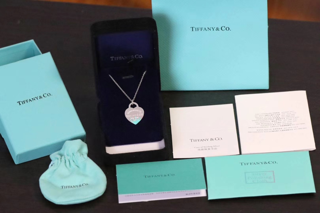 Tiffany & Co. Tiff&Co. 珐琅水花飞溅 心牌锁骨项链