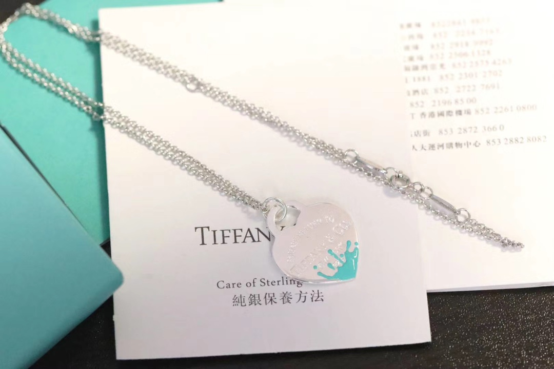 Tiffany & Co. Tiff&Co. 珐琅水花飞溅 心牌锁骨项链