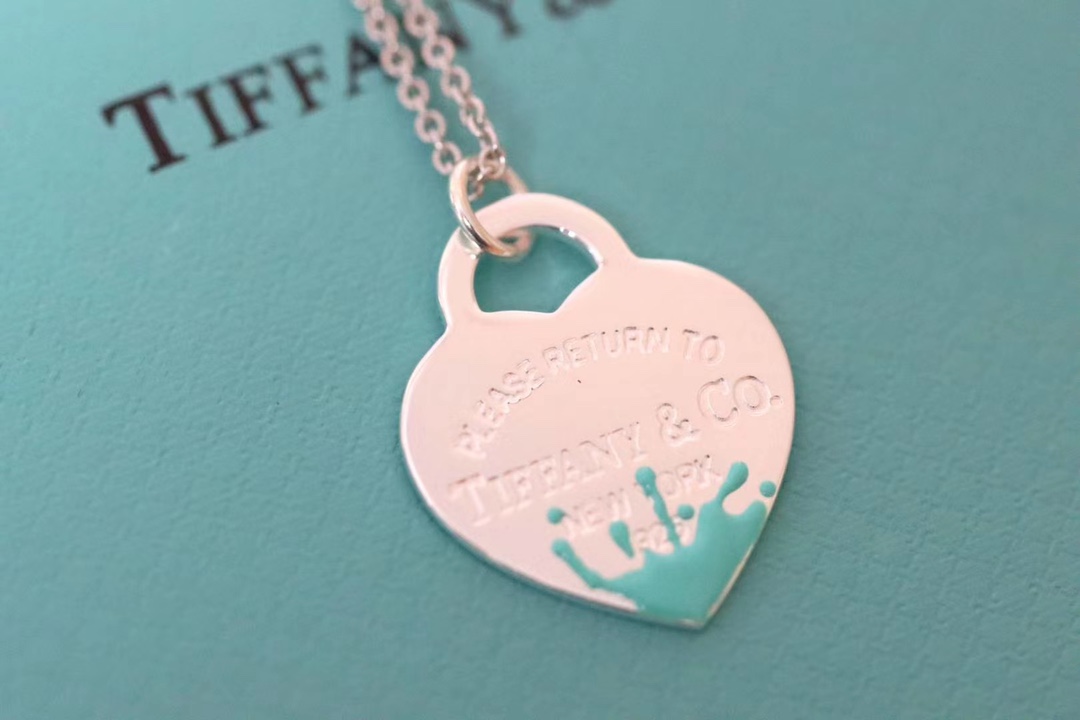 Tiffany & Co. Tiff&Co. 珐琅水花飞溅 心牌锁骨项链
