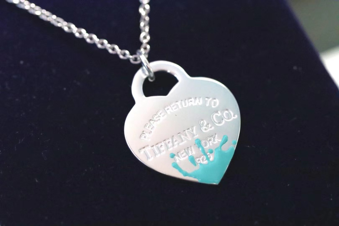 Tiffany & Co. Tiff&Co. 珐琅水花飞溅 心牌锁骨项链