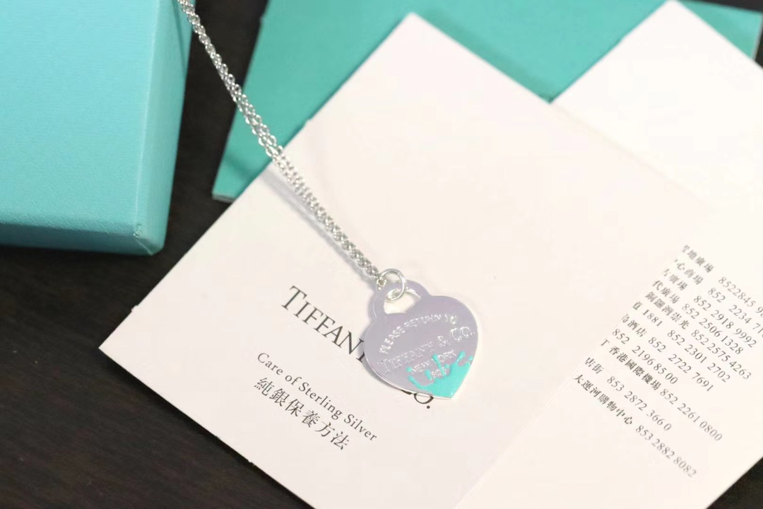 Tiffany & Co. Tiff&Co. 珐琅水花飞溅 心牌锁骨项链