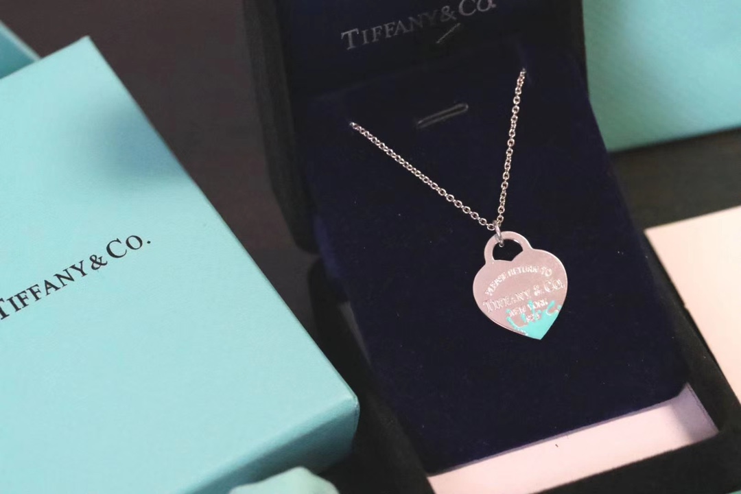 Tiffany & Co. Tiff&Co. 珐琅水花飞溅 心牌锁骨项链