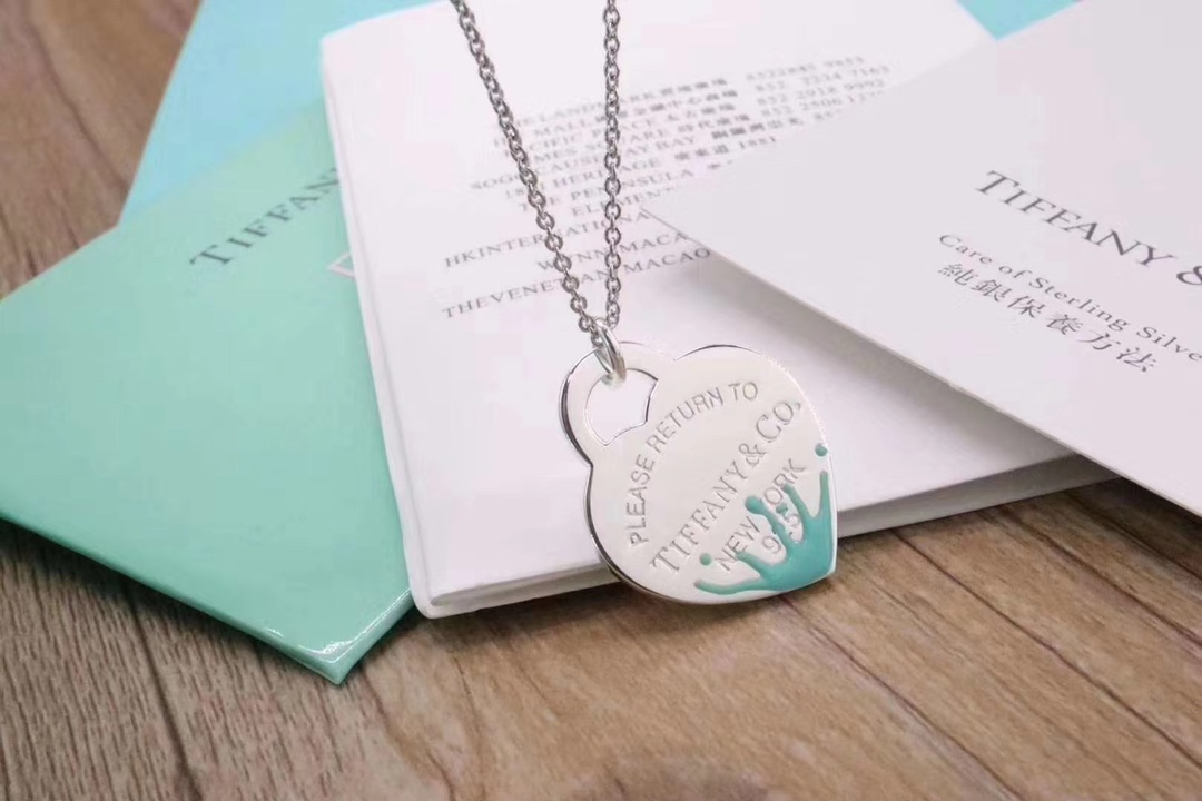 Tiffany & Co. Tiff&Co. 珐琅水花飞溅 心牌锁骨项链