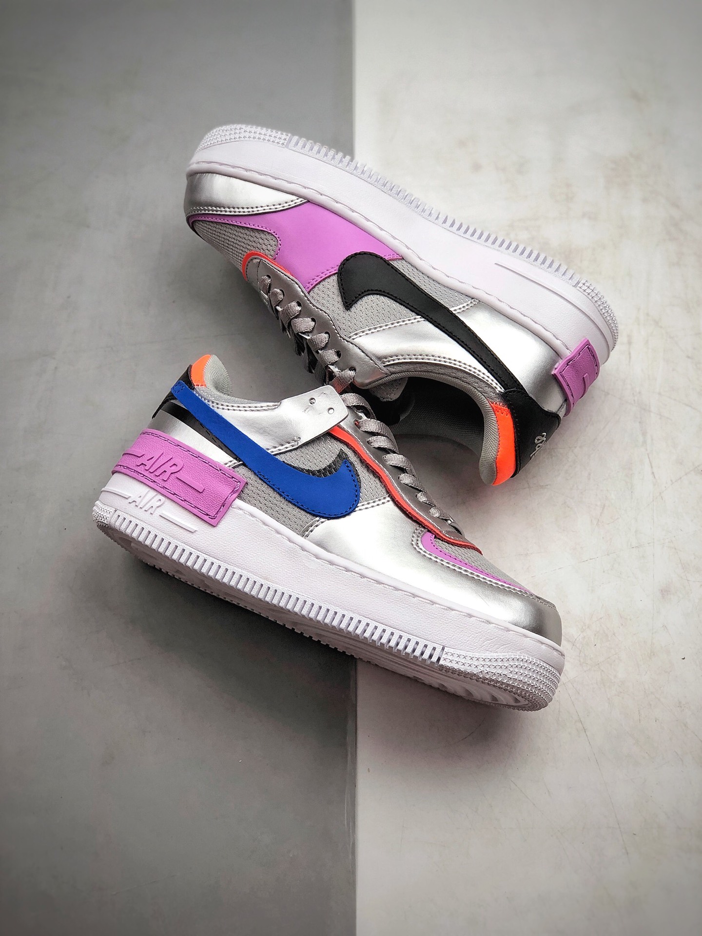 220 真标 空军 马卡龙 解构 银蓝紫色 耐克/Nike WMNS Air Force 1 Shadow全新少女系解构主义设计 CW6030-001