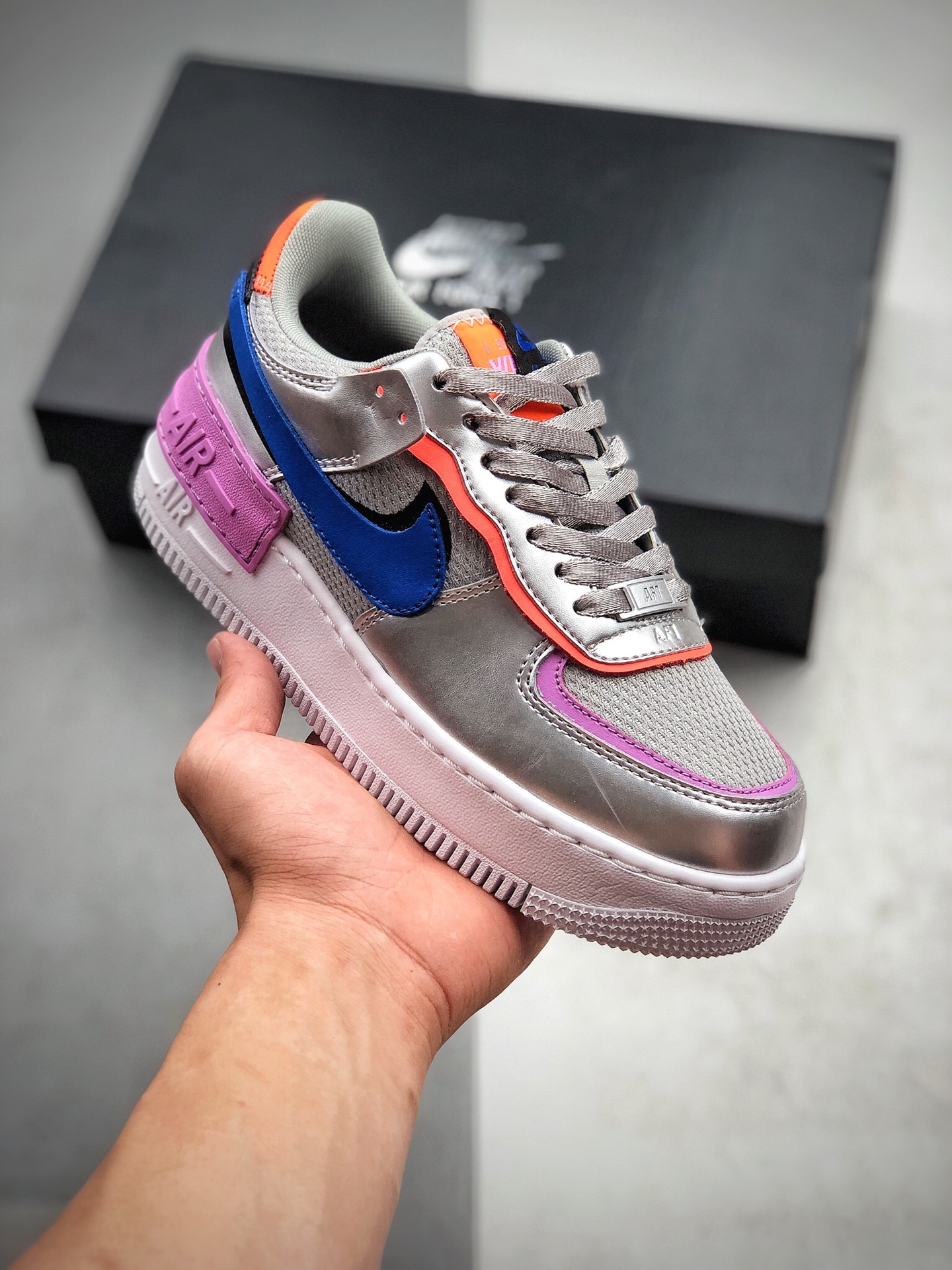 220 真标 空军 马卡龙 解构 银蓝紫色 耐克/Nike WMNS Air Force 1 Shadow全新少女系解构主义设计 CW6030-001