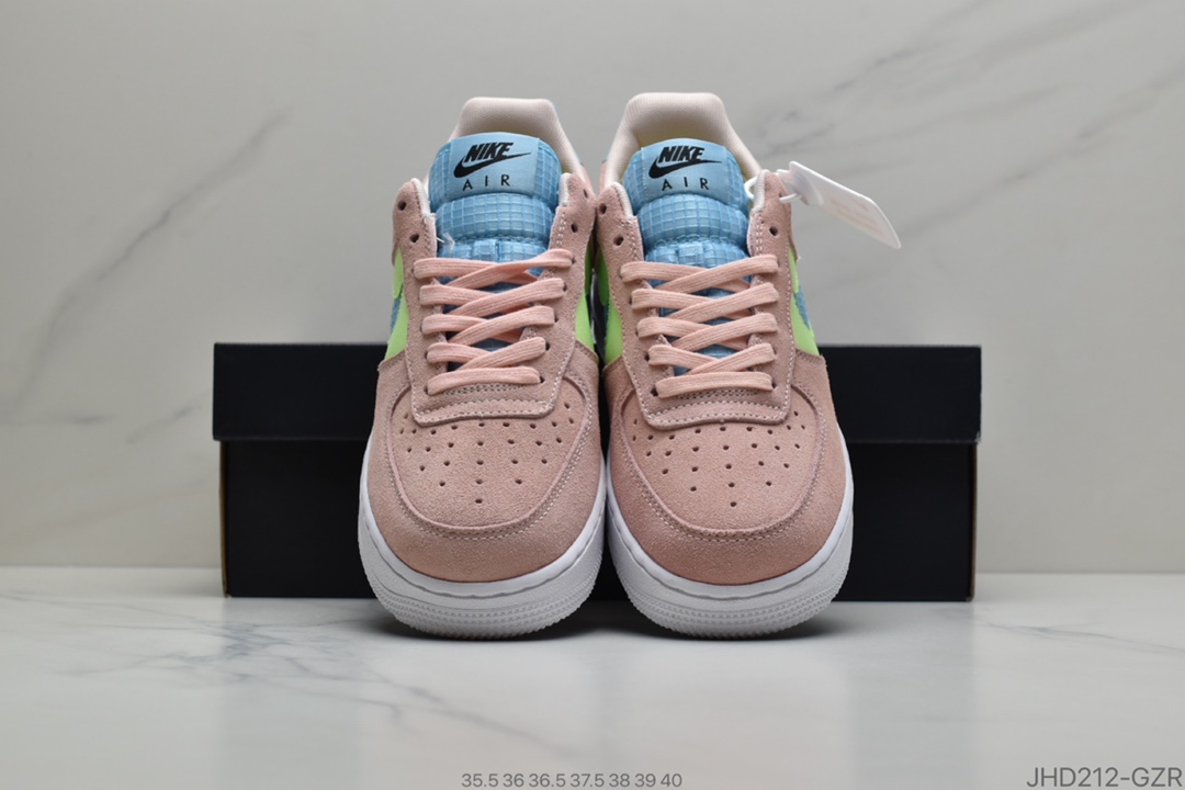 190 耐克Nike Wmns Air Force 1′07 LV8 GS”Pure Platinum”麂皮白粉黄拼色 空军一号经典低帮百搭休闲运动板鞋CJ4093-300