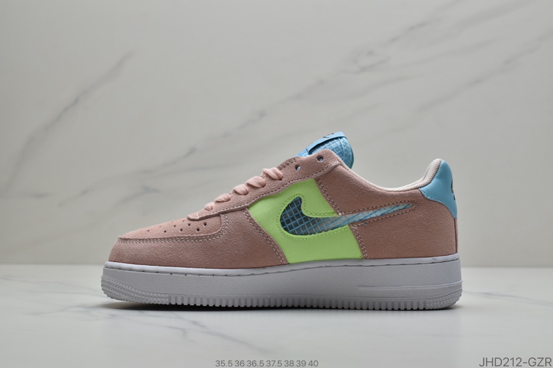 190 耐克Nike Wmns Air Force 1′07 LV8 GS”Pure Platinum”麂皮白粉黄拼色 空军一号经典低帮百搭休闲运动板鞋CJ4093-300