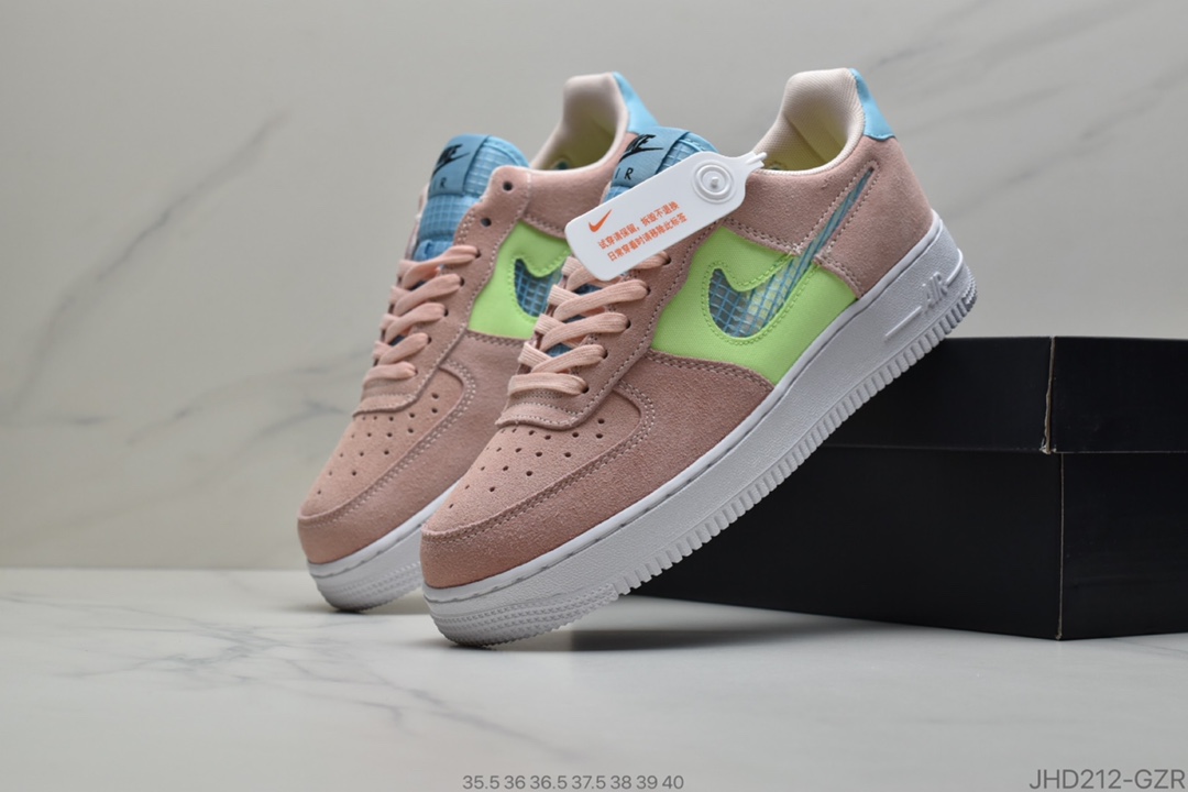 190 耐克Nike Wmns Air Force 1′07 LV8 GS”Pure Platinum”麂皮白粉黄拼色 空军一号经典低帮百搭休闲运动板鞋CJ4093-300