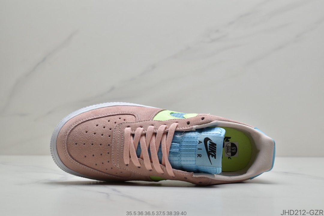 190 耐克Nike Wmns Air Force 1′07 LV8 GS”Pure Platinum”麂皮白粉黄拼色 空军一号经典低帮百搭休闲运动板鞋CJ4093-300