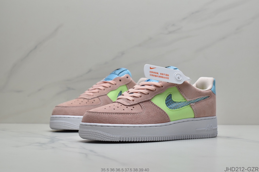 190 耐克Nike Wmns Air Force 1′07 LV8 GS”Pure Platinum”麂皮白粉黄拼色 空军一号经典低帮百搭休闲运动板鞋CJ4093-300
