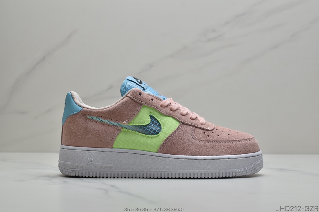 190 耐克Nike Wmns Air Force 1′07 LV8 GS”Pure Platinum”麂皮白粉黄拼色 空军一号经典低帮百搭休闲运动板鞋CJ4093-300