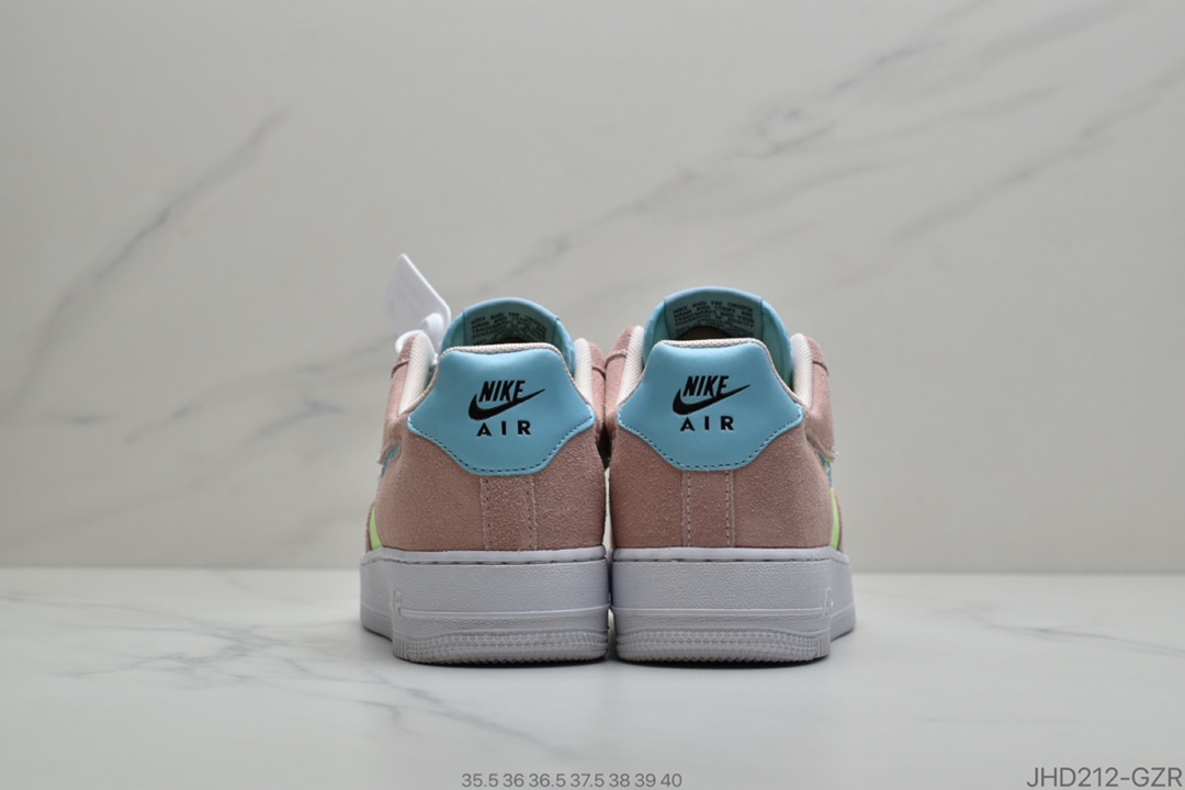 190 耐克Nike Wmns Air Force 1′07 LV8 GS”Pure Platinum”麂皮白粉黄拼色 空军一号经典低帮百搭休闲运动板鞋CJ4093-300