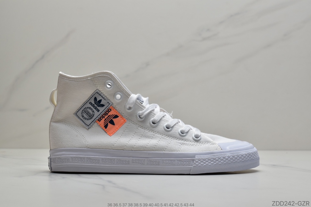 230 公司级双围硫化 新品首发阿迪达斯/Adidas Nizza HI RF 亮白 校园高帮休闲帆布板鞋  货号：FX4028