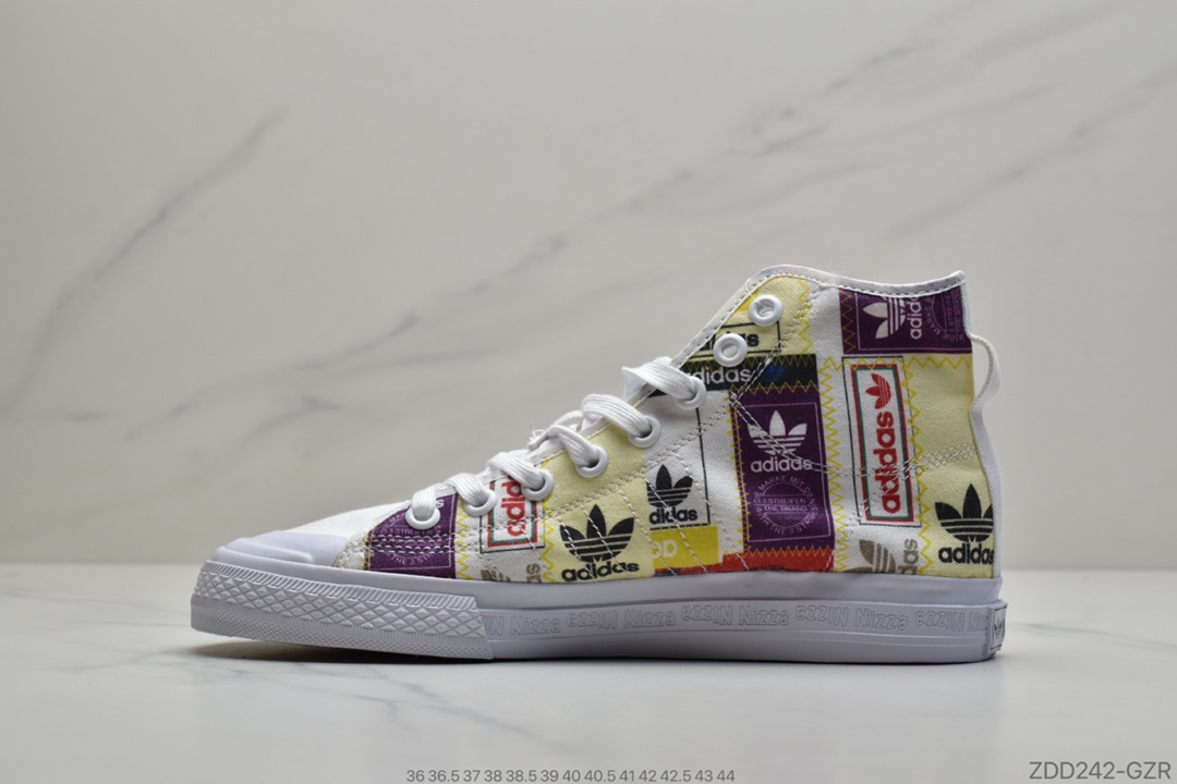 230 公司级双围硫化 新品首发阿迪达斯/Adidas Nizza HI RF 亮白 校园高帮休闲帆布板鞋  货号：FX4028