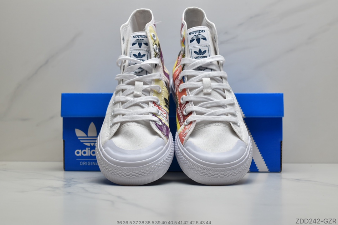 230 公司级双围硫化 新品首发阿迪达斯/Adidas Nizza HI RF 亮白 校园高帮休闲帆布板鞋  货号：FX4028