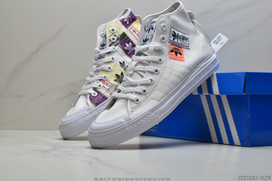 230 公司级双围硫化 新品首发阿迪达斯/Adidas Nizza HI RF 亮白 校园高帮休闲帆布板鞋  货号：FX4028