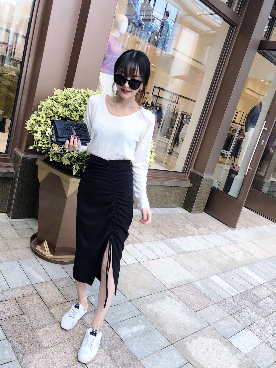 YSL KATE 19CM 流苏链条包 452159鳄鱼纹/黑色银扣