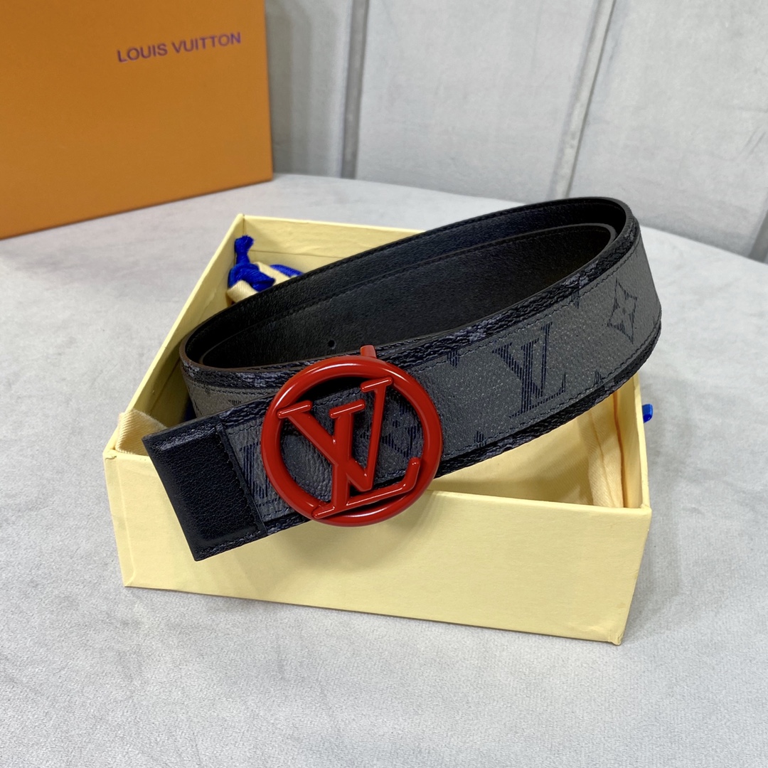 Louis Vuitton Belts Splicing Men Calfskin Canvas Cowhide