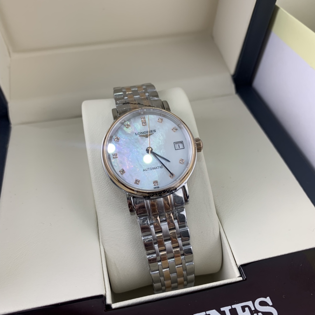 Longines 皇家 浪琴贝壳表盘间玫瑰金女表
