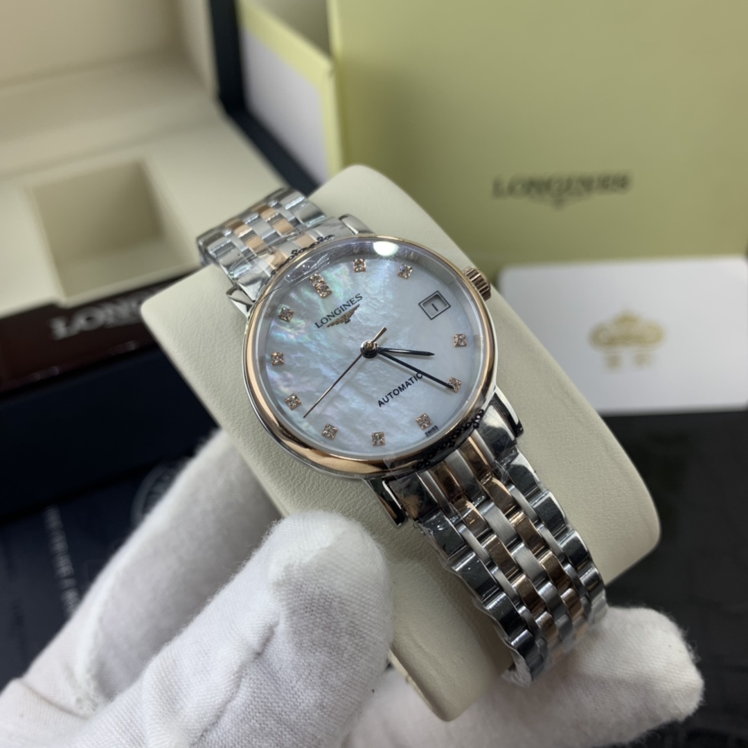 Longines 皇家 浪琴贝壳表盘间玫瑰金女表
