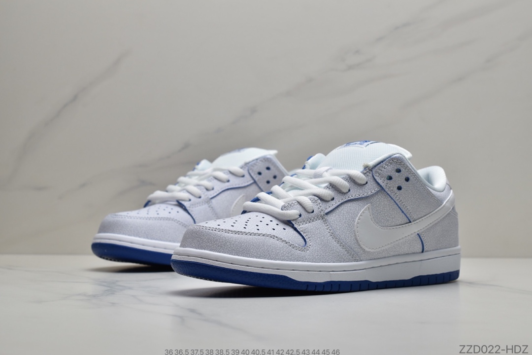 250 公司级  Nike SB Dunk Low Pro Premium”White/Game Royal” 刮刮乐爆裂纹冰蓝青花瓷 CJ6884-100