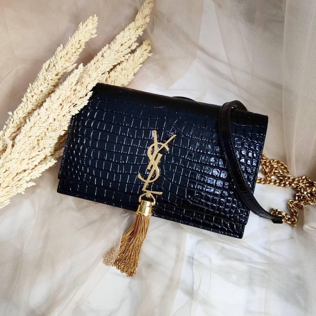 YSL KATE 19CM 流苏链条包 452159鳄鱼纹/黑色金扣