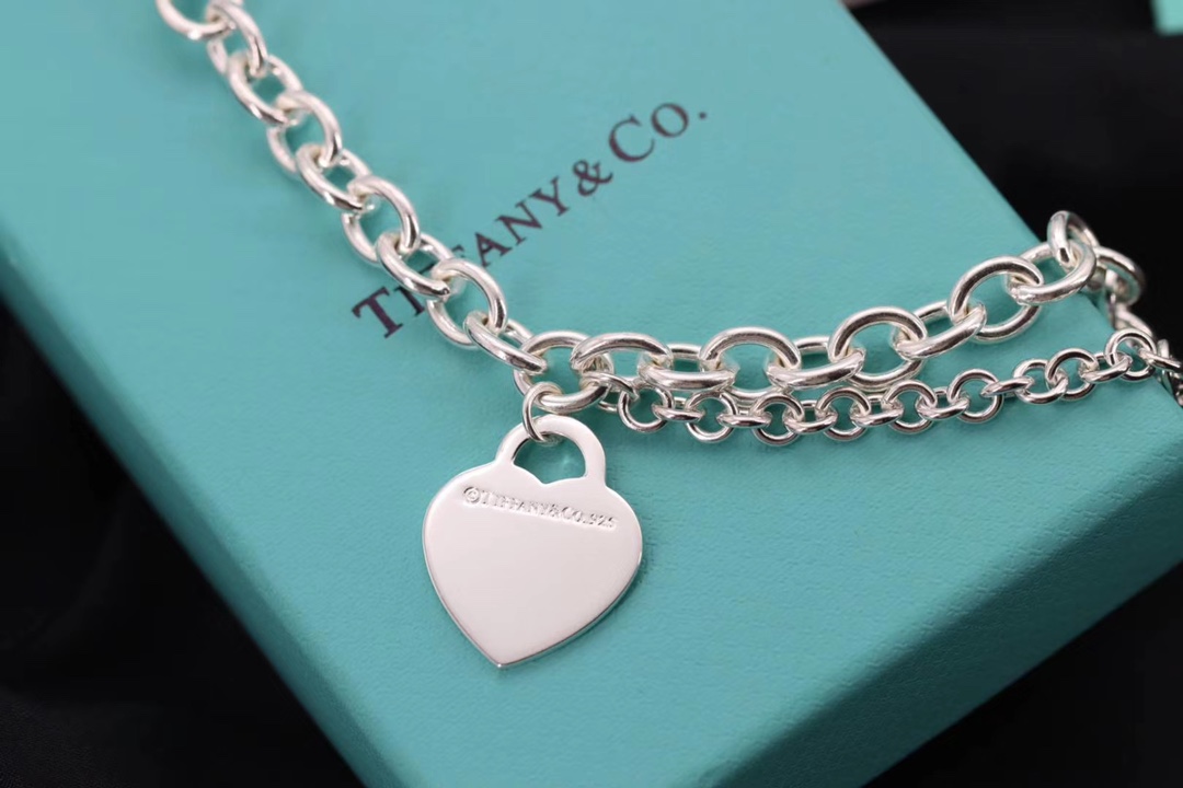 Tiffany & Co. Tiff 蒂*尼 925纯银 双层心牌粗手链