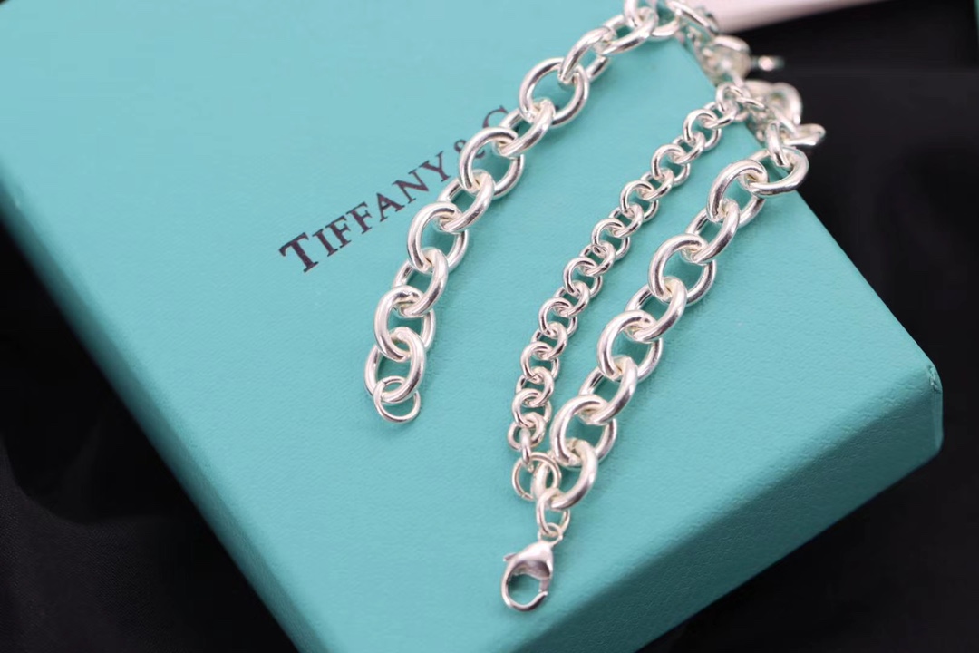 Tiffany & Co. Tiff 蒂*尼 925纯银 双层心牌粗手链
