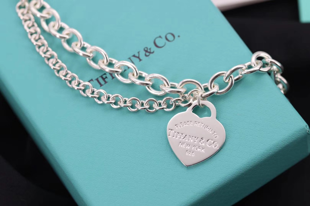 Tiffany & Co. Tiff 蒂*尼 925纯银 双层心牌粗手链