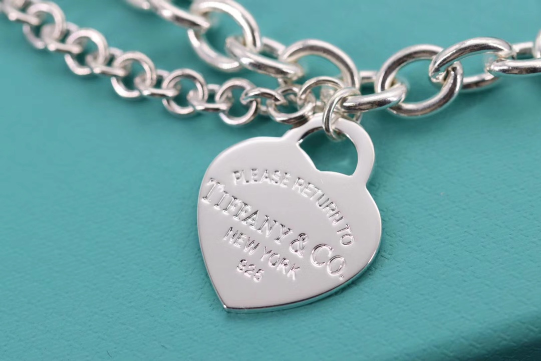 Tiffany & Co. Tiff 蒂*尼 925纯银 双层心牌粗手链