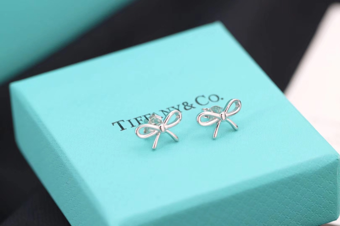 Tiffany & Co. Tiff 蒂*尼 银色、玫瑰金蝴蝶结耳钉
