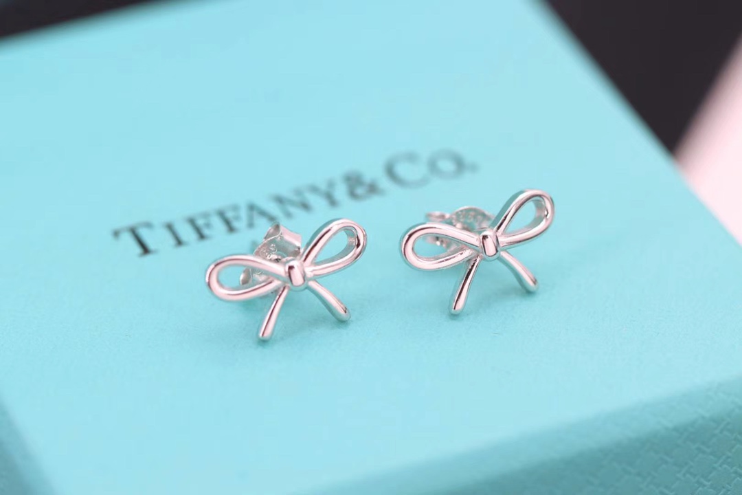 Tiffany & Co. Tiff 蒂*尼 银色、玫瑰金蝴蝶结耳钉