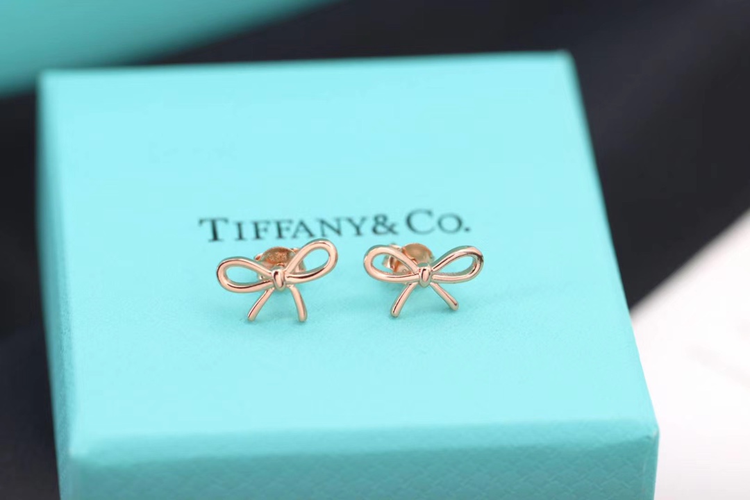 Tiffany & Co. Tiff 蒂*尼 银色、玫瑰金蝴蝶结耳钉