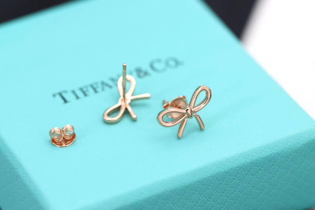 Tiffany & Co. Tiff 蒂*尼 银色、玫瑰金蝴蝶结耳钉