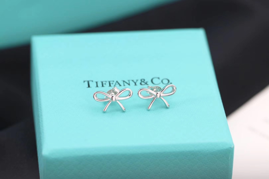 Tiffany & Co. Tiff 蒂*尼 银色、玫瑰金蝴蝶结耳钉