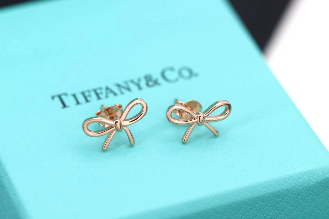 Tiffany & Co. Tiff 蒂*尼 银色、玫瑰金蝴蝶结耳钉