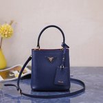 Top Quality
 Prada Panier Handbags Bucket Bags Sell High Blue Saffiano Leather Sheepskin Mini