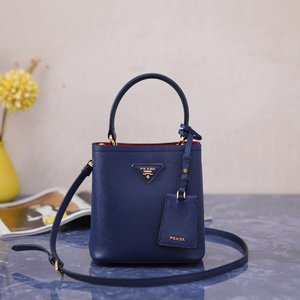 Top Quality Prada Panier Handbags Bucket Bags Sell High Blue Saffiano Leather Sheepskin Mini
