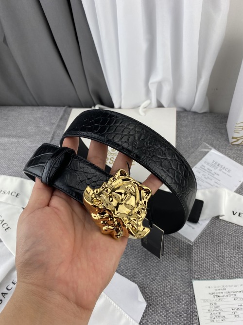 Versace Medusa Black Crocodile Leather Belt with Golden Buckle, 3.8cm 1 Versace Medusa Black Crocodile Leather Belt with Golden Buckle, 3.8cm
