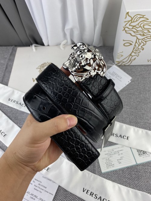 Versace Black Crocodile Embossed Leather Belt with Medusa Buckle 1 Versace Black Crocodile Embossed Leather Belt with Medusa Buckle