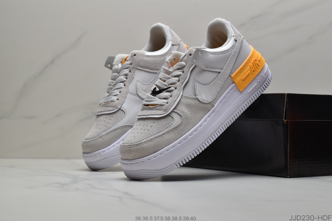 130 耐克Nike WMNS Air Force 1 Shadow” 粉橙 马卡龙 空军一号轻量增高低帮百搭板鞋货号 CU3446-001