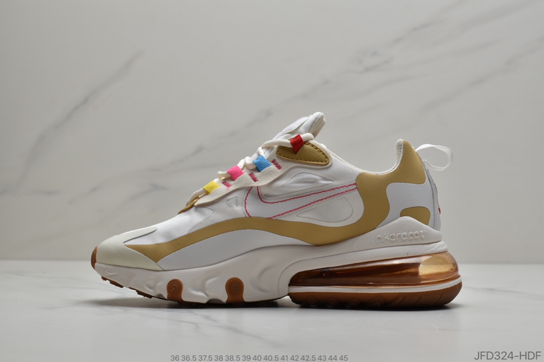 170 公司级 耐克 Nike React Air Max 270 React LA Edition 白咖 高桥盾网纱系列 机能半气垫跑步鞋  CQ0208-101