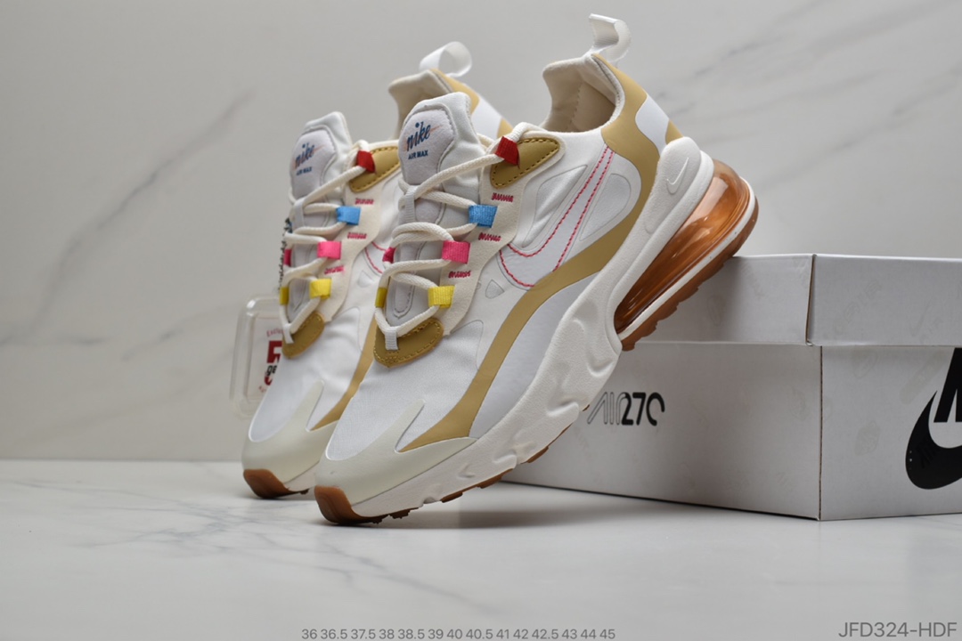 170 公司级 耐克 Nike React Air Max 270 React LA Edition 白咖 高桥盾网纱系列 机能半气垫跑步鞋  CQ0208-101
