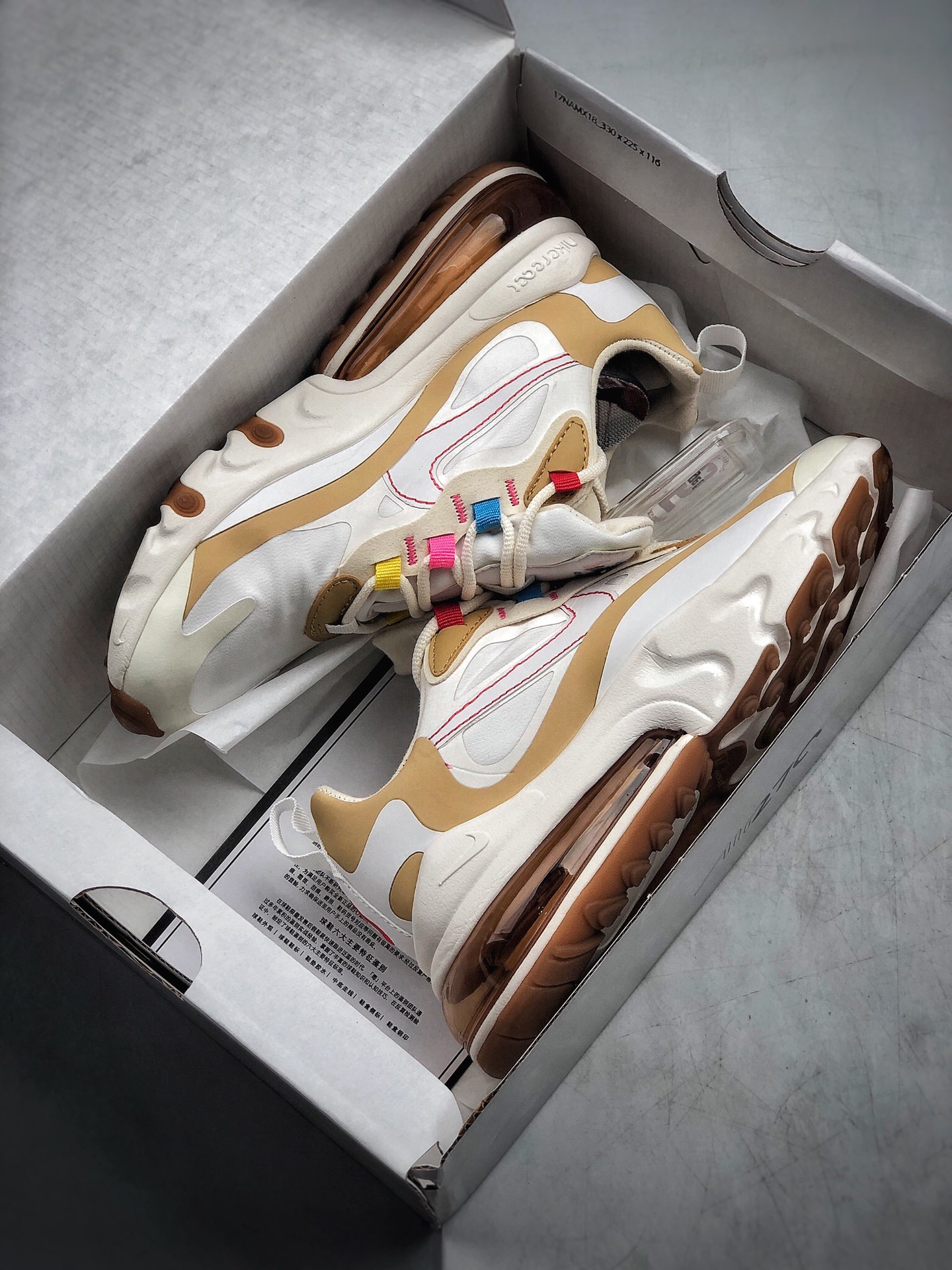 180  耐克 Nike React Air Max 270 React LA Edition 白咖 高桥盾网纱系列机能半气垫跑步鞋CQ0208-101
