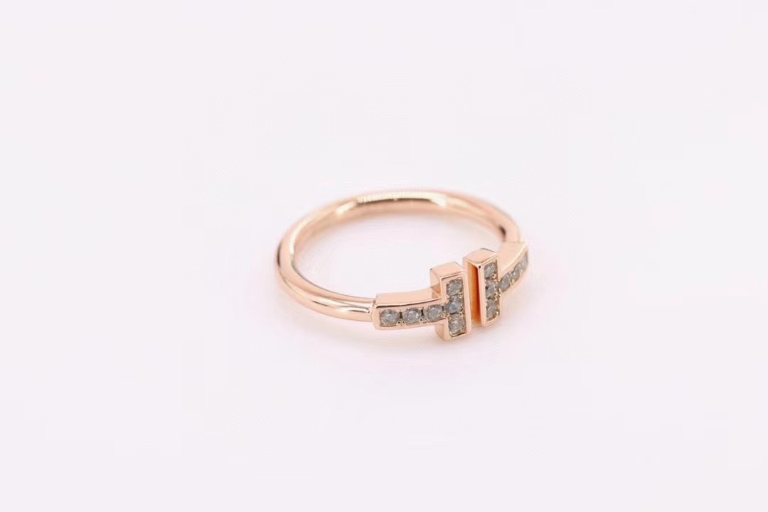 Tiffany & Co. Tiff T系列双T戒指满钻玫瑰金