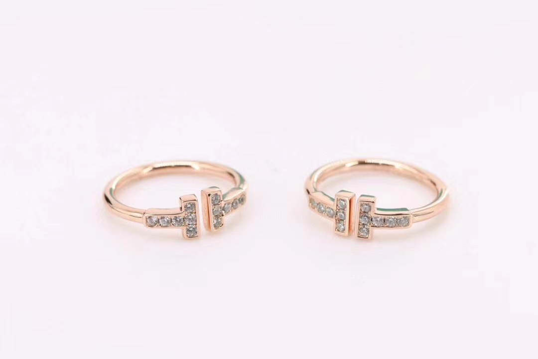 Tiffany & Co. Tiff T系列双T戒指满钻玫瑰金