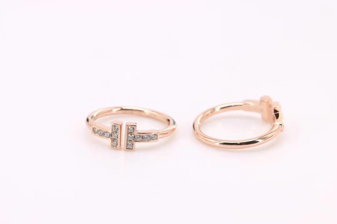 Tiffany & Co. Tiff T系列双T戒指满钻玫瑰金